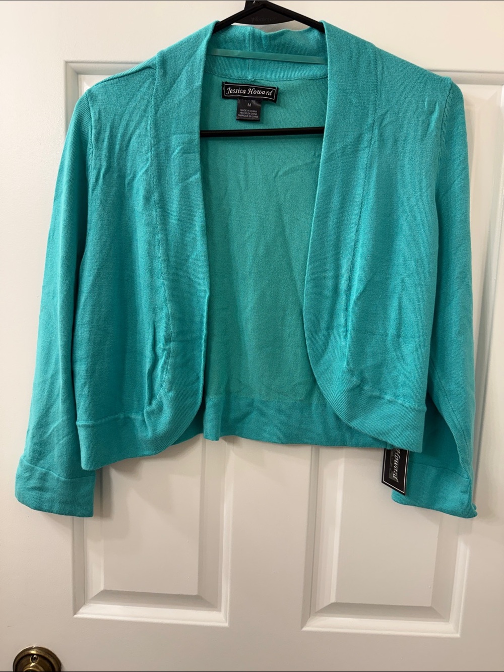 Jessica Howard Teal Open-Front Cropped Cardigan